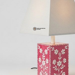 Premium Pink Inlay <b>Table</b> <b>Lamp</b> | Designer Bedside <b>Lamp</b> with Floral Pattern <b>Base</b> - Product Image 4