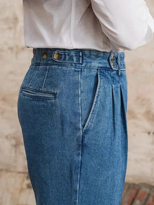 Jean Homme Automne Hiver Rétro Taille Haute Coupe Droite Décontracté Style Gentleman avec Braguette Zippée Effet Délavé Tendance - Product Image 3