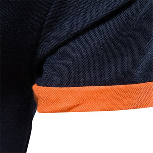 Polo de manga corta azul marino para hombre con cuello y puños naranjas, logotipo de jirafa bordado, diseño casual sólido y transpirable - Product Image 3