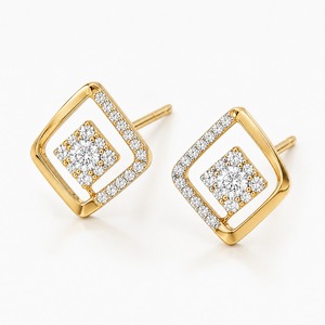 Pendientes de Oro Blanco con Diamantes de Corte Brillante, Joyería de Boda para Mujer, Engaste de Garra, Microincrustaciones, Baño de Rodio, Lujo Moderno - Product Image 2