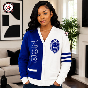 เสื้อคาร์ดิแกนอะคริลิกปักลายฤดูหนาวสำหรับผู้หญิง Zeta Phi Beta |   เสื้อคาร์ดิแกนปักลาย ZOB Sorority แบบกระดุมติด ปักลายตามสั่ง - Product Image 1