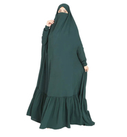 Robe longue maxi vert foncé pour femmes musulmanes avec hijab et niqab intégrés, élégante, style Dubaï, abaya islamique modeste sans couture - Prix de gros