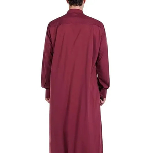 Última Novedad en Thobes para Hombre, Color Granate Sólido, Cuello Alto, Manga Larga, Largo hasta el Suelo, Thobes Tradicionales Musulmanes Islámicos para Hombre - Product Image 3