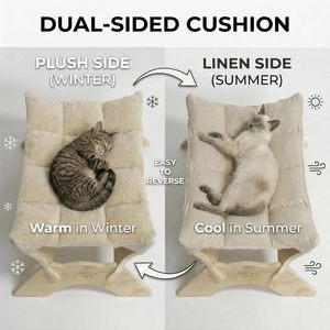 Elevated Cat Bed Hammock, Raised Orthopedic Dog Bed with Dual-Sided Plush & Linen Cushion, Modern Cat Furniture - Product Image 2