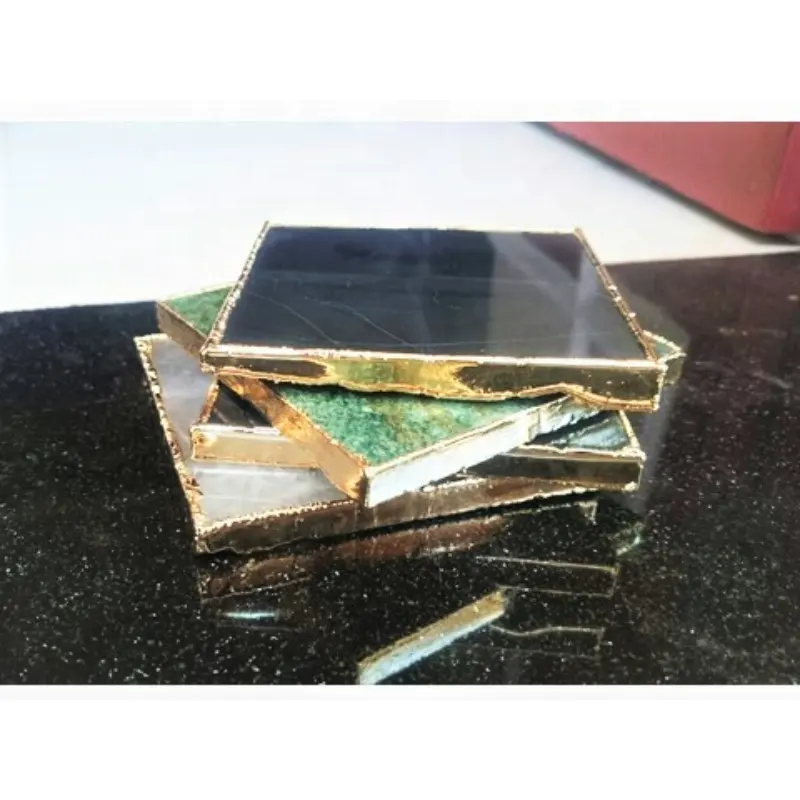 Wholesale Gemstone Gold Platted Coasters Slices Platters Buy Online Gold Platted Platters Crystal Crafts Natural Stones Platters