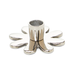 Porte-bougie vintage en argent texturé style antique avec poignée en feuille, support de bougie conique portatif en métal argenté avec poignée en feuille - Product Image 6