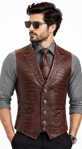 <b>Men's</b> Genuine <b>Leather</b> Waistcoat Embossed Single Breasted Formal <b>Vest</b> Autumn Outerwear - Product Image 1
