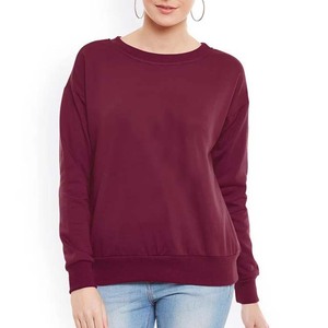 Sudadera de Cuello Redondo Color Borgoña para Mujer, 100% Algodón Tejido, Corte Regular, Ropa Casual de Otoño, Sudaderas de Invierno para Mujer - Product Image 3