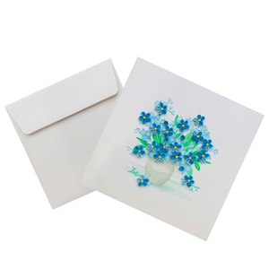การ์ดควิลลิ่ง ช่อดอกไม้สีฟ้าในแจกัน การ์ดอวยพรทำมือพร้อมซอง การ์ดควิลลิ่งลายดอกไม้พิเศษสำหรับทุกโอกาส - Product Image 4