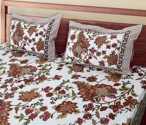 Ensemble de draps en coton pur à fleurs marron, base blanche, lit double, literie avec housses de coussin - Product Image 2