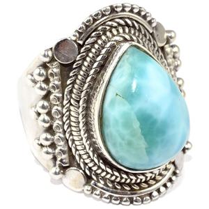 Bagues en argent Sterling 925 bleu ciel Larimar en forme de poire, vente en gros de bijoux en argent de mode indienne - Product Image 3