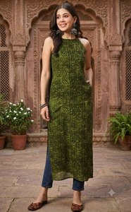 Women’s Printed Rayon Cotton Sleeveless <b>Kurti</b> – Casual <b>Indian</b> Ethnic Wear - Product Image 4