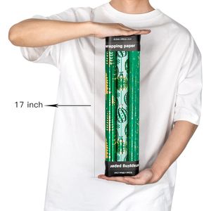 Rotolo di Carta da Regalo Natalizia Mini 43 cm x 305 cm, 3 Diversi Design in Lamina Metallica Verde per Confezioni - Product Image 3