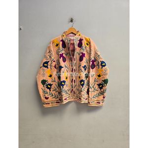 Handcrafted Patterned Design Floral Embroidered Cotton <b>Mandarin</b> <b>Collar</b> <b>Jacket</b> Full Sleeve Spring Wear Elegant Women's Coat - Product Image 3
