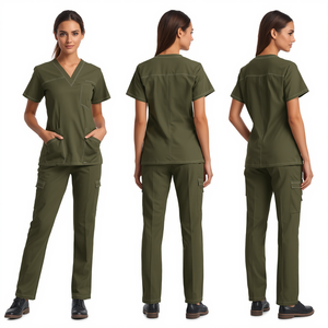 Premium Women's Olive Green Stretch Medical Scrub Uniform Modern V Neck Professional Healthcare Clothing Set - Product Image 3