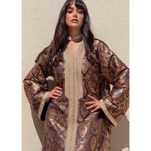 Vintage-cut Brocade Kaftan Inspired Ancestral Silhouettes The Most Couture Allure <b>Crafted</b> <b>Light</b> Gold Silk Brocade With Floral - Product Image 5