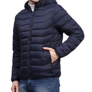 Veste matelassée à capuche bleu marine pour homme, vêtement d'hiver décontracté, fermeture éclair, couleur unie, coupe régulière, rembourrage en fibre de polyester - Product Image 5