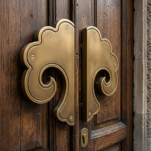 Poignée de porte décorative en laiton antique durable Nimbus Modern |   Quincaillerie architecturale en forme de volute pour portes d'entrée d'hôtel - Product Image 3