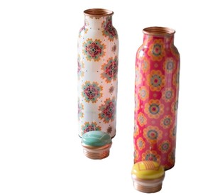 Botella de agua de cobre puro con estampado floral, botella clásica de metal para beber, recipiente para bebidas con acabado brillante, para el hogar, la oficina o como regalo. - Product Image 5