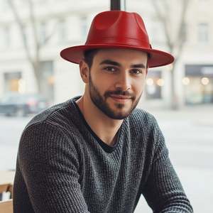 Premium Quality custom Handmade <b>Red</b> Leather Fedora <b>Hat</b> Vintage Trilby <b>Hat</b> Bold Statement Cap - Product Image 4
