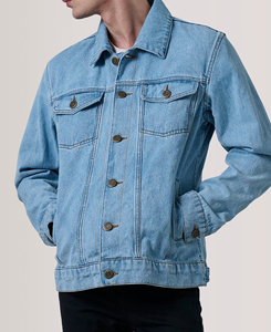Blouson en jean bleu clair pour homme, coupe droite, en coton délavé, décontracté, respirant, boutonné, couleur unie, faible MOQ - Product Image 4