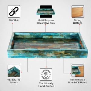 Bone Inlay Wooden Storage Tray Rectangle Serving Platter Decorative Organizer for Vanity Bathroom Kitchen Tabletop - Product Image 3