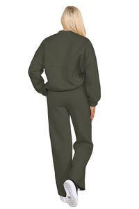 Oversized women tracksuit full zip sweatshirt relaxed straight pants premium thermal athleisure matching set - Product Image 3