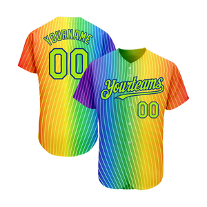Custom Rainbow Striped Baseball Jersey Men's Short Sleeve V-Neck Sportswear Breathable <b>100</b>% <b>Polyester</b> Uniform T <b>Shirt</b> - Product Image 3