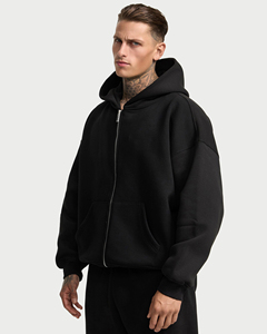 Sudadera con capucha negra extragrande para hombre, con cremallera, de algodón grueso y forro polar, de alta calidad, estilo casual y urbano. - Product Image 5