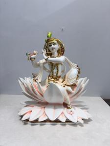 Nirmala Handicrafts Handcrafted Resin Framed Lord Krishna Lotus <b>Statue</b> | White <b>Gold</b> Traditional Krishna Idol Home Office - Product Image 2