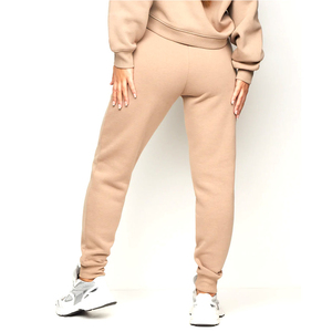 Pantalon cargo en molleton beige pour femme, taille élastique, coupe droite, longueur intégrale, décontracté, pour l'automne, couleur unie, en maille - Product Image 5