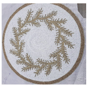 Napperon perlé de Noël en gros, écologique, rond, motif couronne de pin, avec perles de rocaille, fait main, pour décoration de table de fêtes - Product Image 1