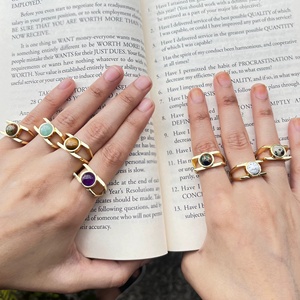Handmade Natural Amethyst Gemstone Rose Gold Plated Boho Style Designer Jewelry Collet <b>Set</b> 8mm Round Stone Stackable <b>Rings</b> - Product Image 5