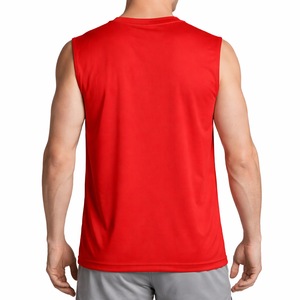 Camiseta sin mangas deportiva de poliéster de punto liso, transpirable, ecológica, de peso pesado, con cuello redondo, corte holgado, estilo cropped y boxy, con lavado ácido. - Product Image 2