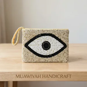 Top quality Beaded Coin <b>Purse</b> Mini Zipper Pouch Wrist Strap Bohemian Handmade <b>Cute</b> unique pouch Eye Pattern Female Daily Use - Product Image 1