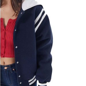 Wool Varsity Jacket Top Jackets Leather Sleeves Customizable Blank Winter Cropped Varsity Jacket Wool Lining Cotton Women - Product Image 6