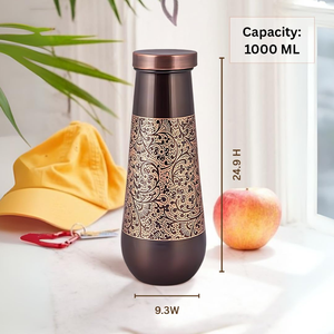 <b>Copper</b> Floral Etched Designer Water <b>Bottle</b> Handcrafted <b>Copper</b> Drinkware Decorative Ayurvedic Wellness <b>Bottle</b> Premium Kitchen - Product Image 2