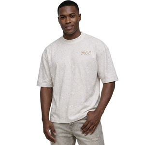 Camisetas personalizadas al por mayor para hombre, camiseta oversize con pedrería en toda la superficie, algodón premium de 350 g/m², ropa urbana de lujo, hombros caídos, camiseta ODM - Product Image 5