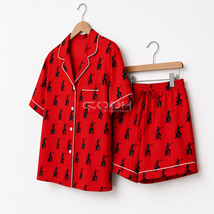 Cosh International Custom Logo Sorority Sisterhood Red <b>Black</b> Character Print 2-Piece Short Sleeve <b>Pajamas</b> <b>Set</b> Soft Woven Casual - Product Image 3