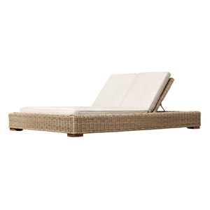 Signature Collection Hotel The Langham Luxury Teak Wood Outdoor Sun Lounger With <b>Cushion</b> Modern Minimalist Poolside Lounge Bed - Product Image 1