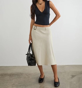 Women High Waist Pencil Skirt Mini Solid Color Satin Woven Belted Ruffles Breathable A-<b>Line</b> Summer - Product Image 1