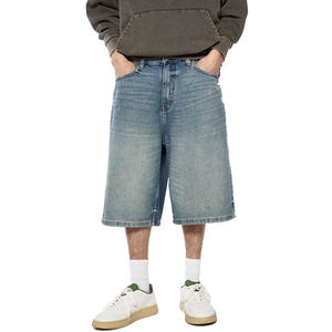 Custom Denim Jorts Hip-hop Embroidered Vintage BLUE WASHED Denim Baggy <b>Jean</b> Shorts <b>Men</b> Custom Design Long Shorts - Product Image 3