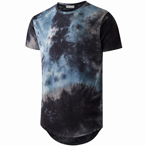 Camiseta de hombre, camiseta tie-dye, camiseta larga, camiseta de manga corta, camiseta con cuello redondo, camiseta de punto oversize, camiseta de estilo casual - Product Image 1