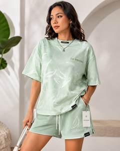 Ensemble T-shirt et short surdimensionné pour femme Laz Industries, couleur crème, décontracté, été, grande taille, coupe classique, col rond, en molleton respirant - Product Image 3