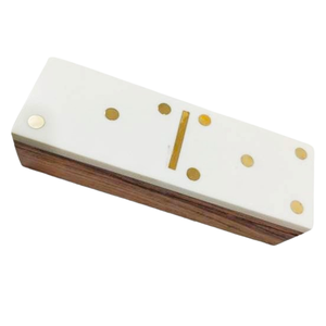 Ensemble de dominos de luxe en marbre et bois avec incrustations en laiton, boîte de rangement design, décoration de table, jeu pour les réunions de famille - Product Image 4