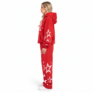 Ensemble de survêtement imprimé à épaules tombantes pour femme, style streetwear, comprenant un sweat à capuche et un pantalon de survêtement ample, en tissu épais - Product Image 3