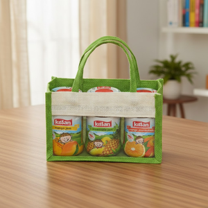 Sac fourre-tout en toile de jute à 2 compartiments avec poignées en canne et fentes transparentes |   Sac cadeau promotionnel doublé de PE avec impression de logo - Product Image 5