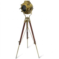 Lampe de sol industrielle en bois avec trépied, style nautique antique, pour la décoration intérieure du salon.