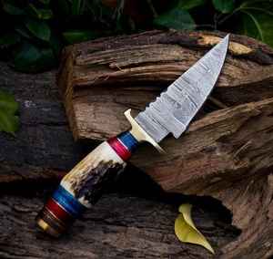Cuchillo de caza de acero de Damasco personalizable, de alta calidad, hecho a mano, con mango de madera, OEM, más vendido. - Product Image 3