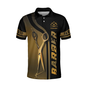 เสื้อยืดคอกลม แบรนด์ Custom Barber Jersey ผ้าโพลีเอสเตอร์ 320 กรัม ทรงปกติ แขนสั้น ป้องกันรอยยับ พิมพ์ลายแบบ Sublimation  พร้อมสกรีนโลโก้ส่วนตัวด้านหน้า - Product Image 1